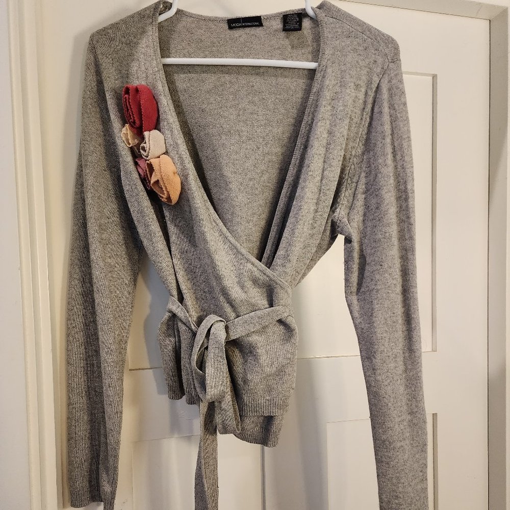 Moda International Silk and wool wrap tie sweater